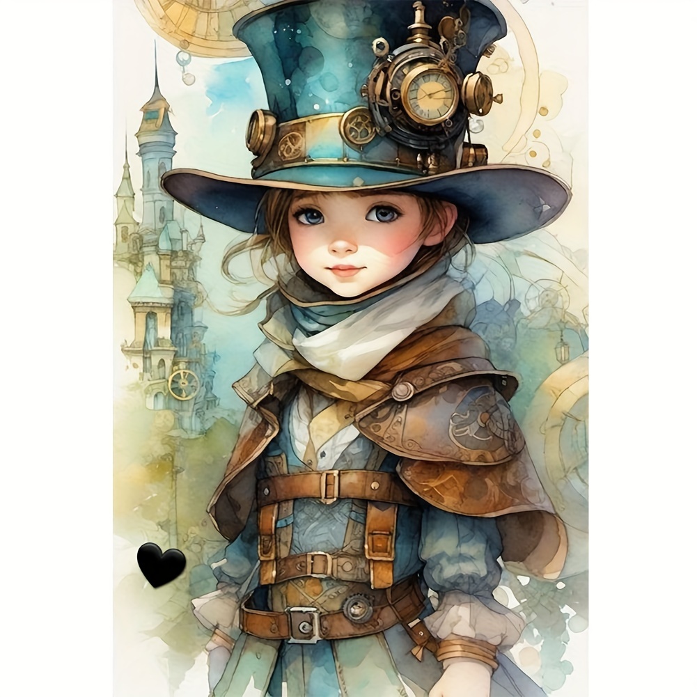 

Full Canvas Kit: 40x50cm/15.8x19.7in Diy 5d Diamond Painting Art Kit - Steampunk Girl With Top Hat And Goggles