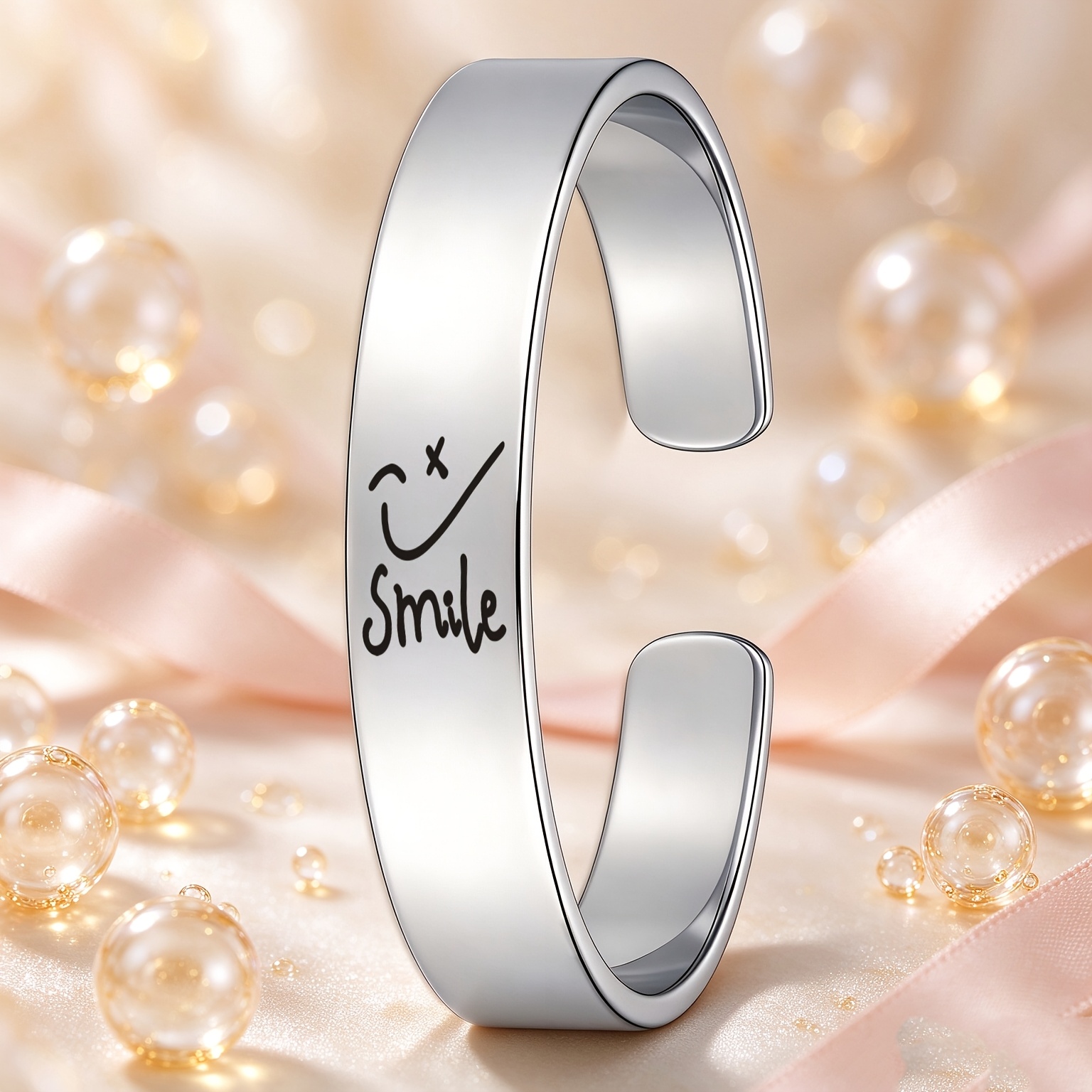 Fun Fork-Eye Joyful Face 'Smile' 304 Stainless Steel Open Bangle