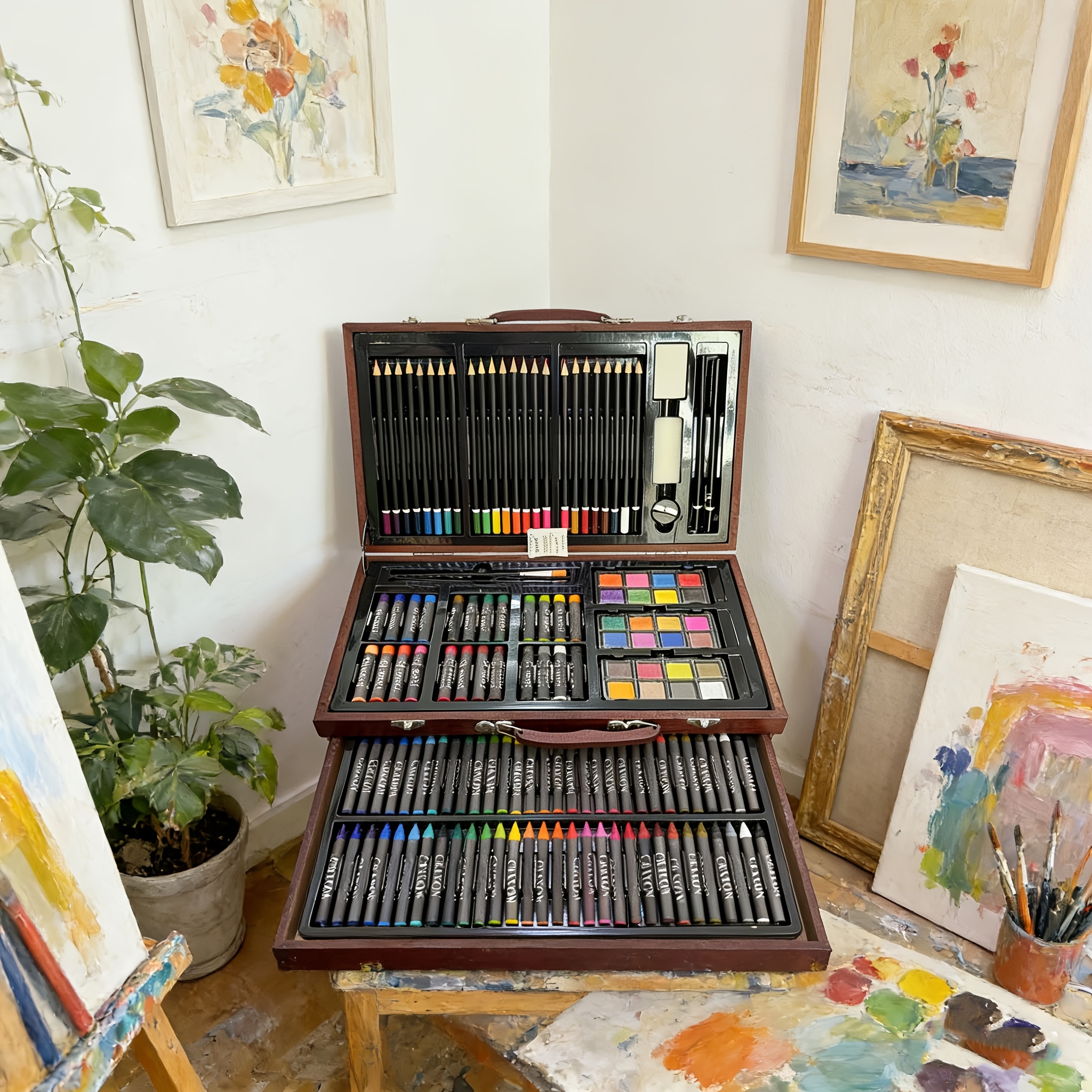 TEMU Set ( e in una Scatola di Stoccaggio in Legno), Set di Strumenti Artistici Professionali per Adulti, Forniture per Pittura , per Schizzi , Come