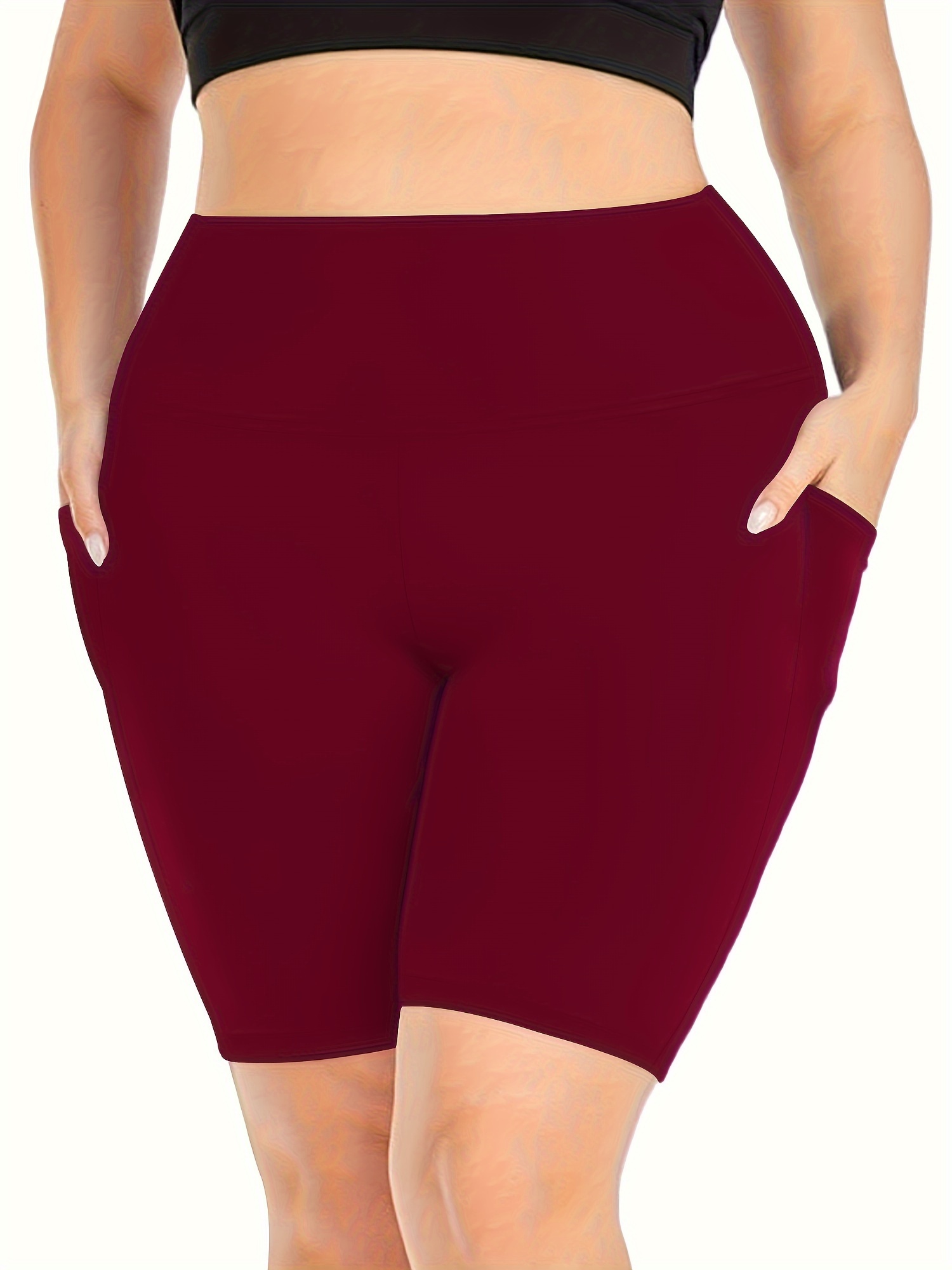 Plus Size Sports Shorts Women s Plus High Waisted Yoga Biker Shorts With Phone Pockets