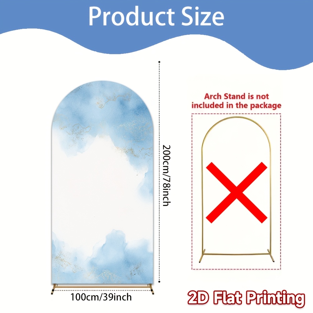 TEMU 2d Flat, 1pc Pastel Blue & Wedding Arch Backdrop & Cover - Elegant Watercolor Cloud & Misty With Sturdy Black Frame-like Edges, Lightweight