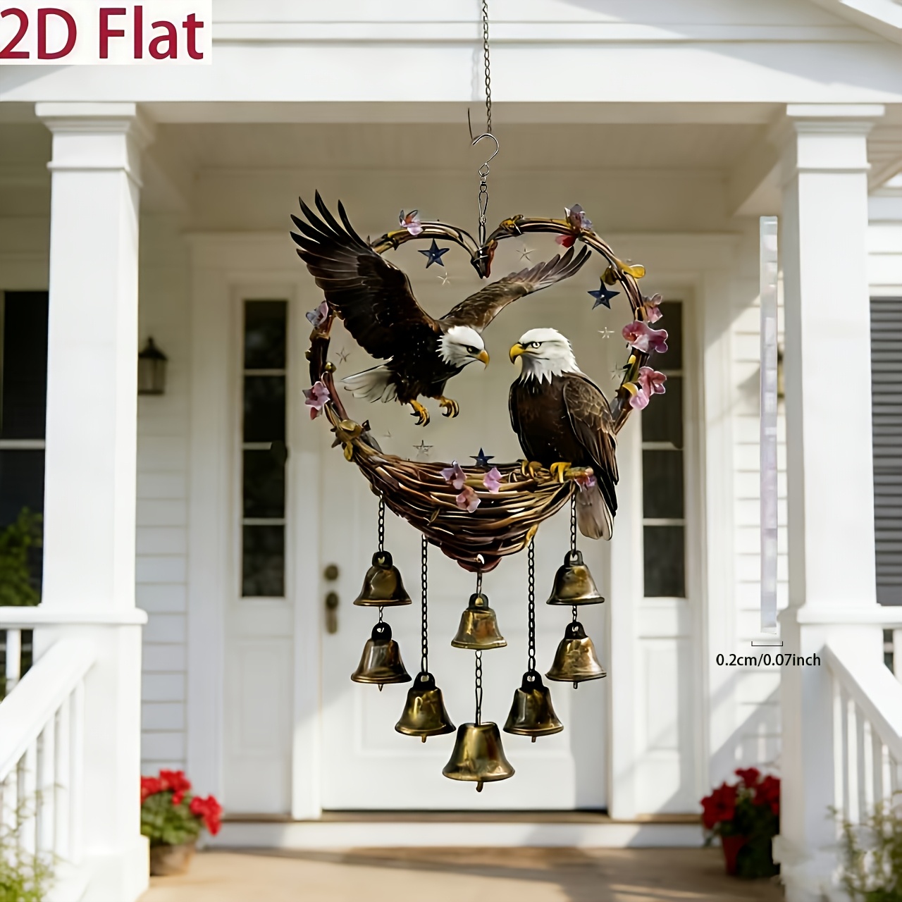 E-shop Großes Windspiel-Set aus Acryl mit Adlermuster Glocken. Die Acryl-Adler-Komponente ist 20 cm breit x 20 cm lang. Geeignet für Garten-