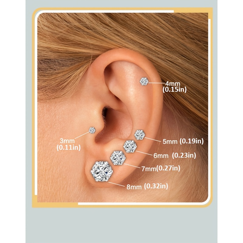 6 Pairs Cubic Zirconia Stud Earrings Set for Women