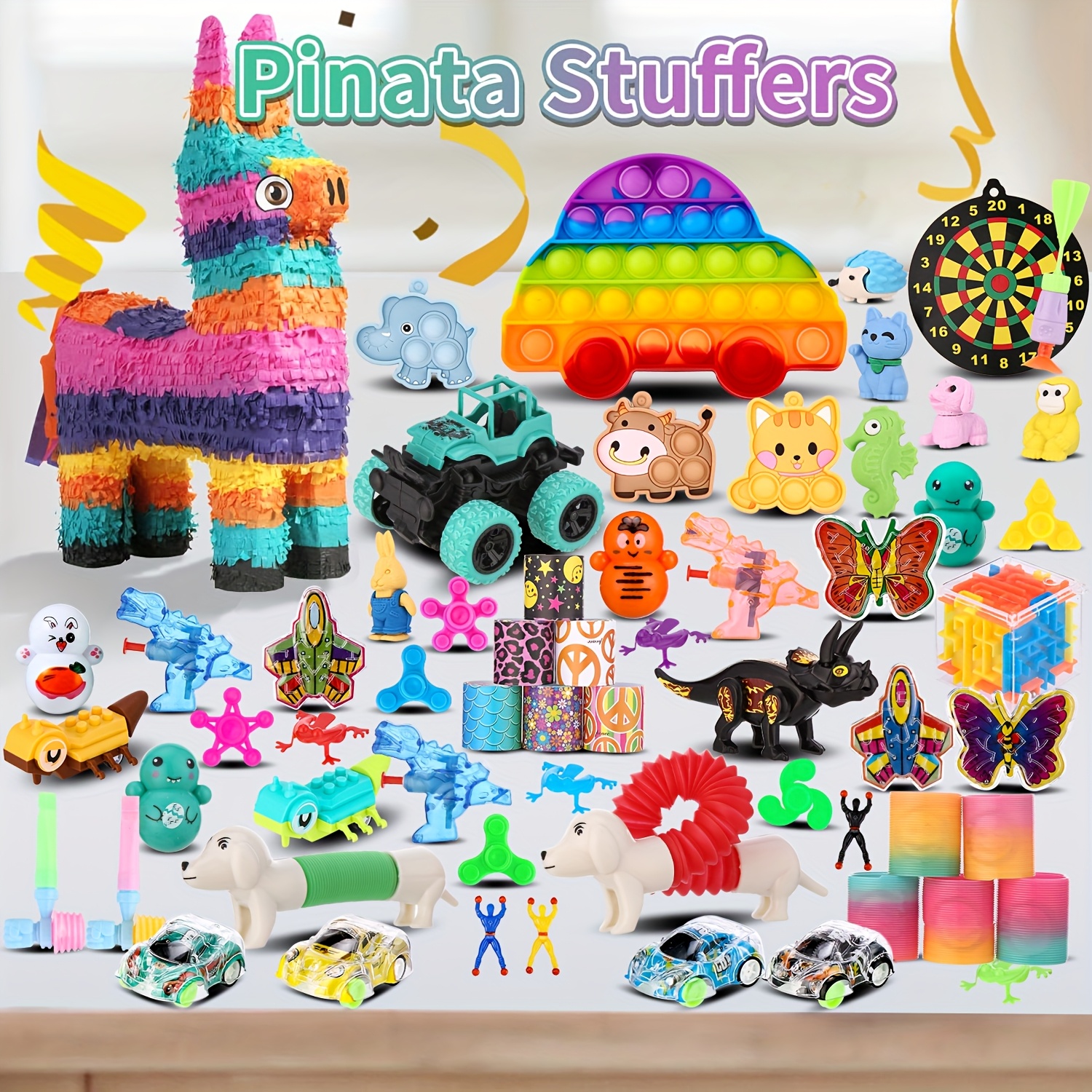 128pcs Party Favors for Kids 3-5 8-12, Pop Fidget Toys Pack Birthday Gifts Bulk Toys Goodie Bag Stuffers, Treasure Box Toys for Classroom Prizes Pinata Stuffers Random Color