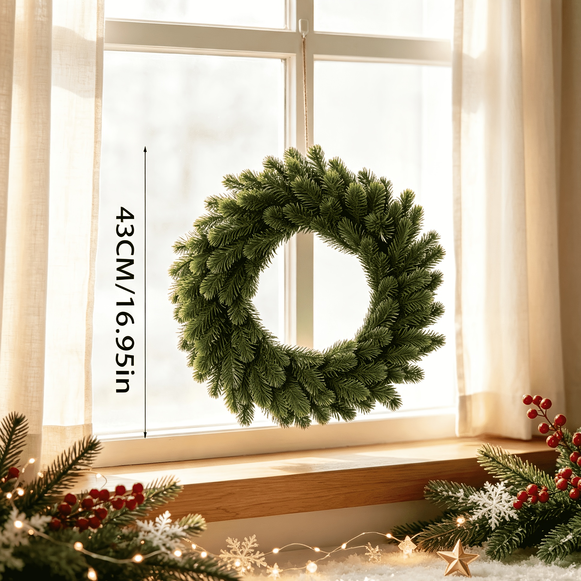 Image of -style Christmas Pine And Wreath, Premium Texture -inch Artificial Greenery For Christmas Diy Door Wreath Decoration, Fireplace, Door, Window Holiday Hanging Ornament