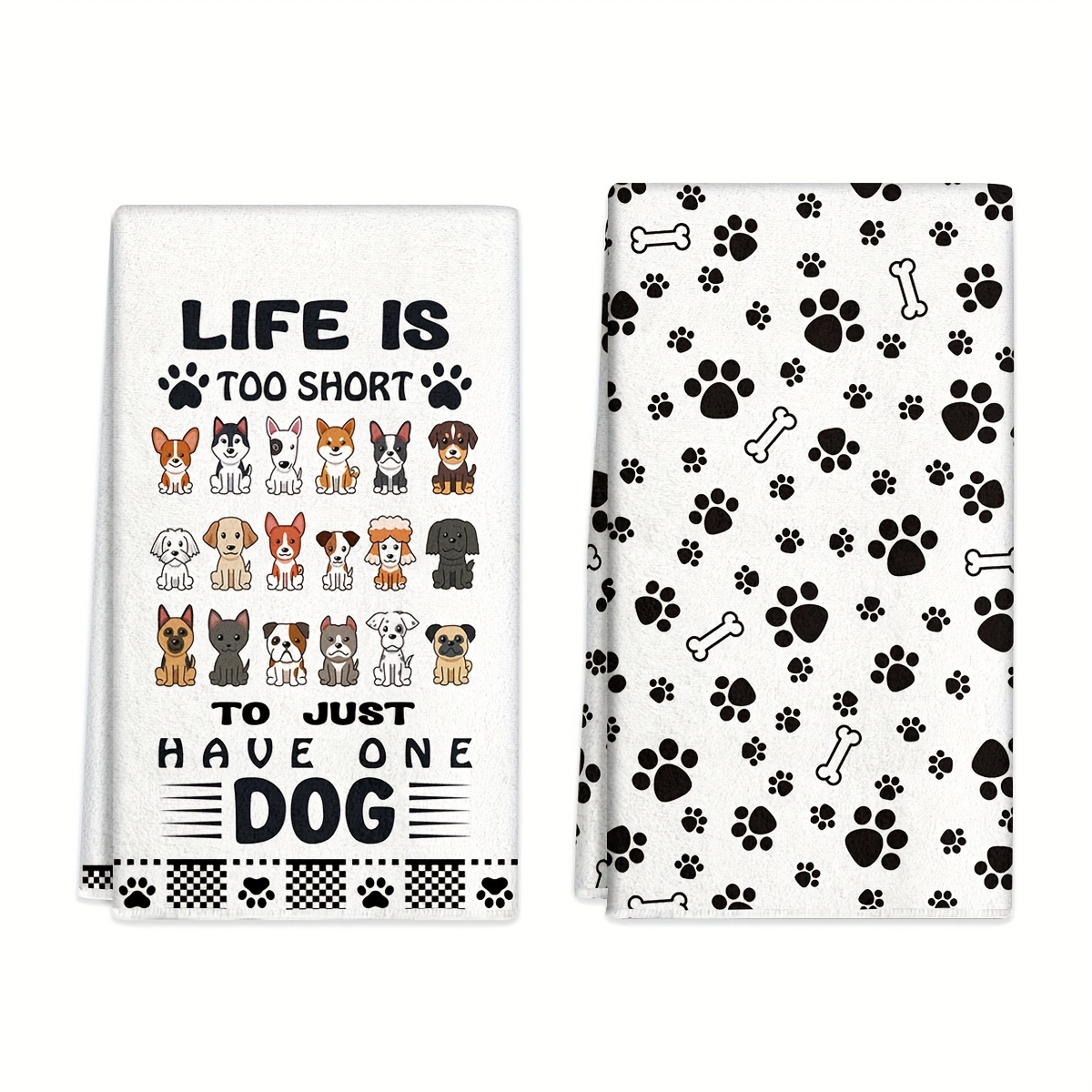 

2pcs, Dish Towels, Cute Dog Paw & Bones Print Kitchen Towels, Absorbent Microfiber Dish Towels, Modern Decorative Tea Towels For Cooking, Baking, Cleaning, Housewarming Gifts