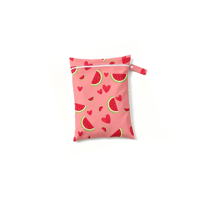 TEMU Sac étanche à motif pastèque et cœur, pochette de rangement zippée pour maillots de bain, équipement de natation et couches
