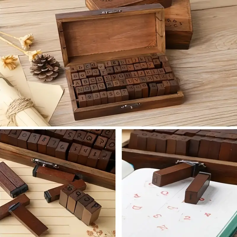 Jeu De 70 Timbres Alphabet En Bois - Lettres Majuscules/minuscules, Chiffres, Signes - Avec Boîte Rangement - Pour Scrapbooking, Cartes Jeu De 70 Timbres Alphabet En Bois - Lettres Majuscules/minuscules, Chiffres, Signes - Avec Boîte Rangement - Pour Scrapbooking, Cartes