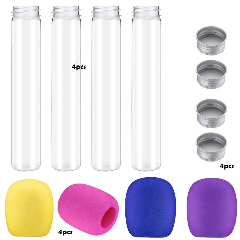 TEMU Gift For Her/him 12pcs Mixed Set, Plastic Test Tube Microphone Kit, Includes 4 Plastic Tubes, 4 Caps, And 4 Foam Covers. Rock Star Prop Colorful