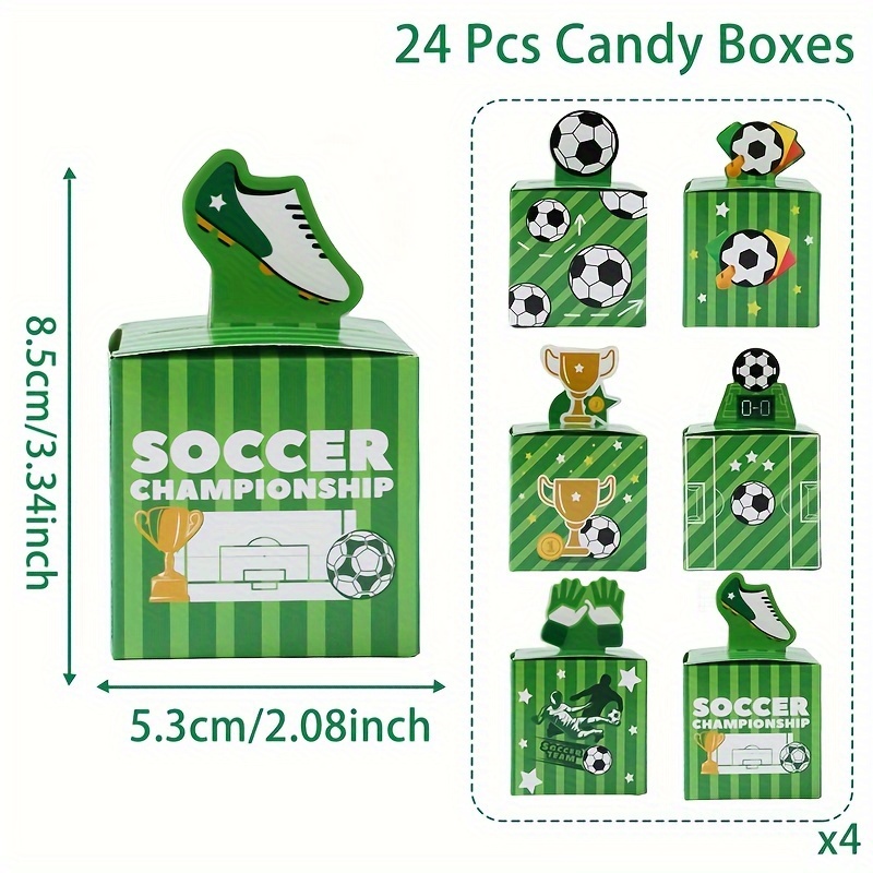 E-shop 24 Stück Fußball-Themen Süßigkeiten-Geschenkboxen - Grün mit vollständigem Fußballmuster, Sportparty-Deko für Geburtstage, Babypartys &