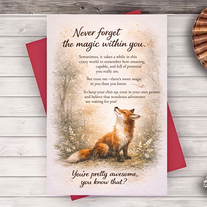 TEMU 1 Envelope And 1 Greeting Card Inspirational Encouragement Card For Friend Or 1 Uplifting Support And Motivation For Any Occasion Fox Woodland