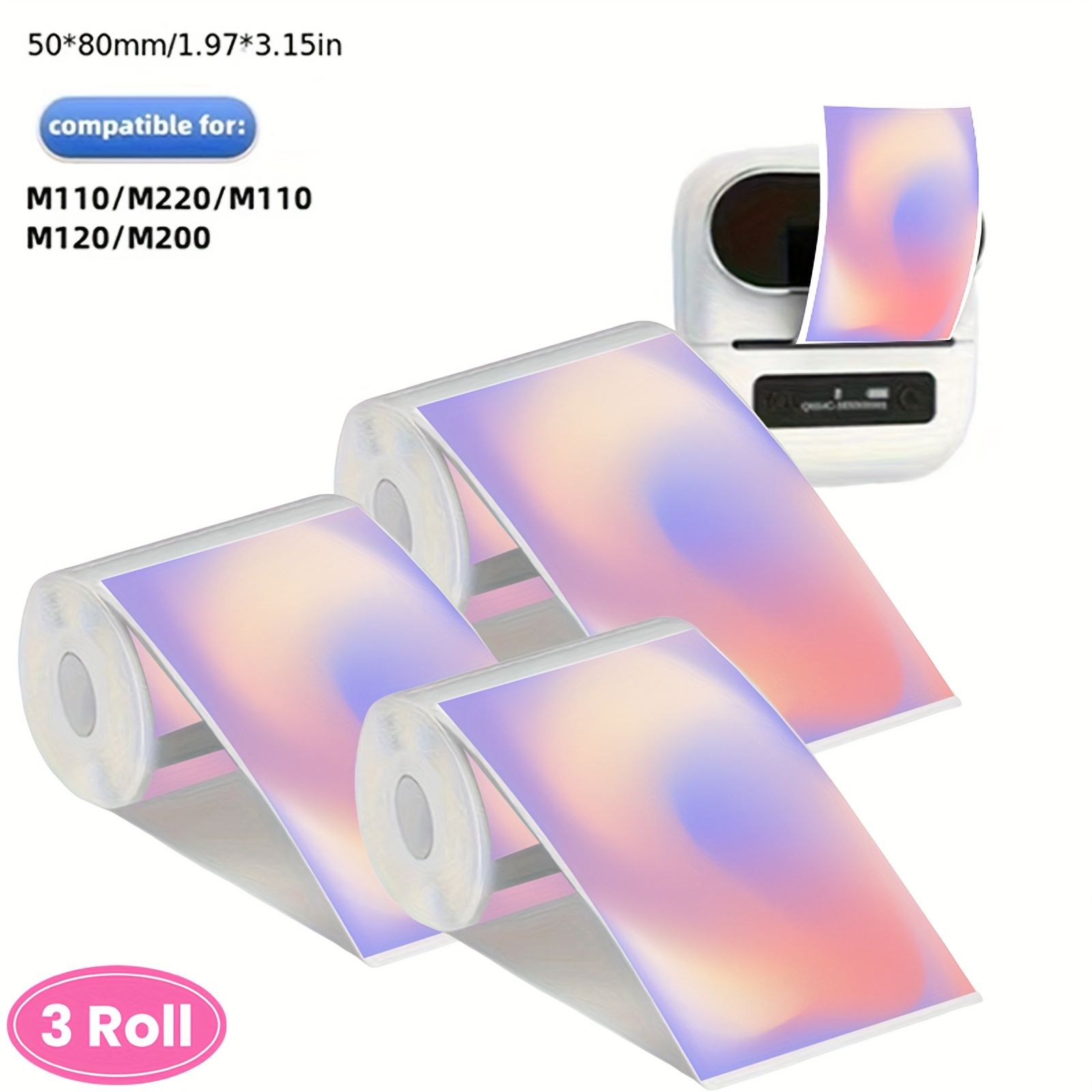TEMU 1 Roll/3 Rolls Of 100 Labels/roll Color Gradient Thermal Label Stickers 50mm*80mm/1.97in*3.15in Suitable For Home Small Printer Labels Suitable
