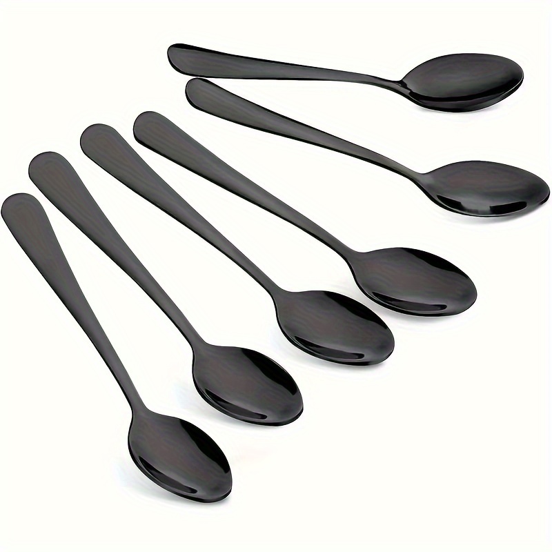 E-shop 6-teiliges Dessertlöffel-Set aus Edelstahl, schwarze Löffel, exquisite Kaffee-Löffel, Rührschöpfel, Eiscreme-Löffel, Besteckset für Zuhause und