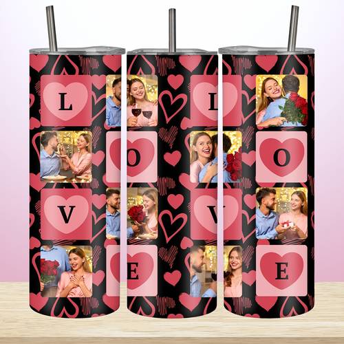 custom 20oz stainless steel tumbler personalized couple photos double wall vacuum insulated leak proof ideal for weddings valentines day anniversaries holidays
