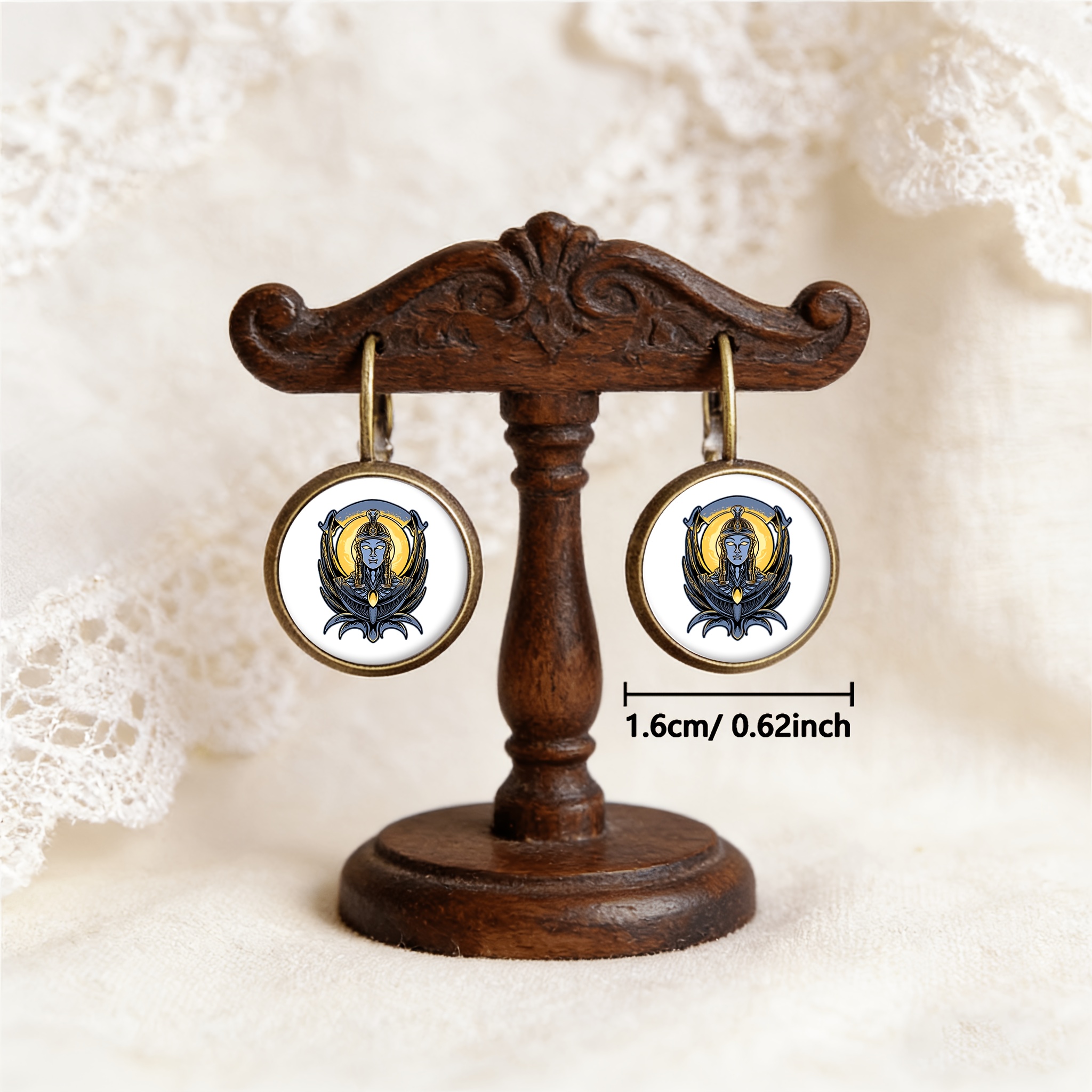 2pcs Cyan Round Classical Earrings with Snake Crown Design