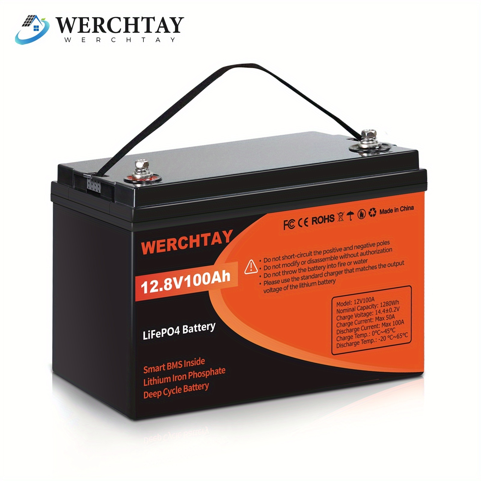 E-shop 100Ah 2er-Pack Lithium-Eisenphosphat-Batterie, 12,8V Smart BMS LiFePO4 Akku mit über 25.000 Tiefenentladungen, 1280Wh Niedrigtemperaturschutz