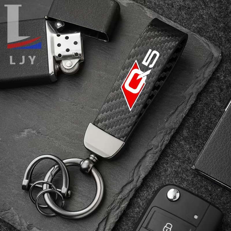 

Porte-clés en fibre de carbone avec logo, porte-clés durable pour Audi Q5 Q3 Q2 Q7 - Accessoire porte-clés haute résistance