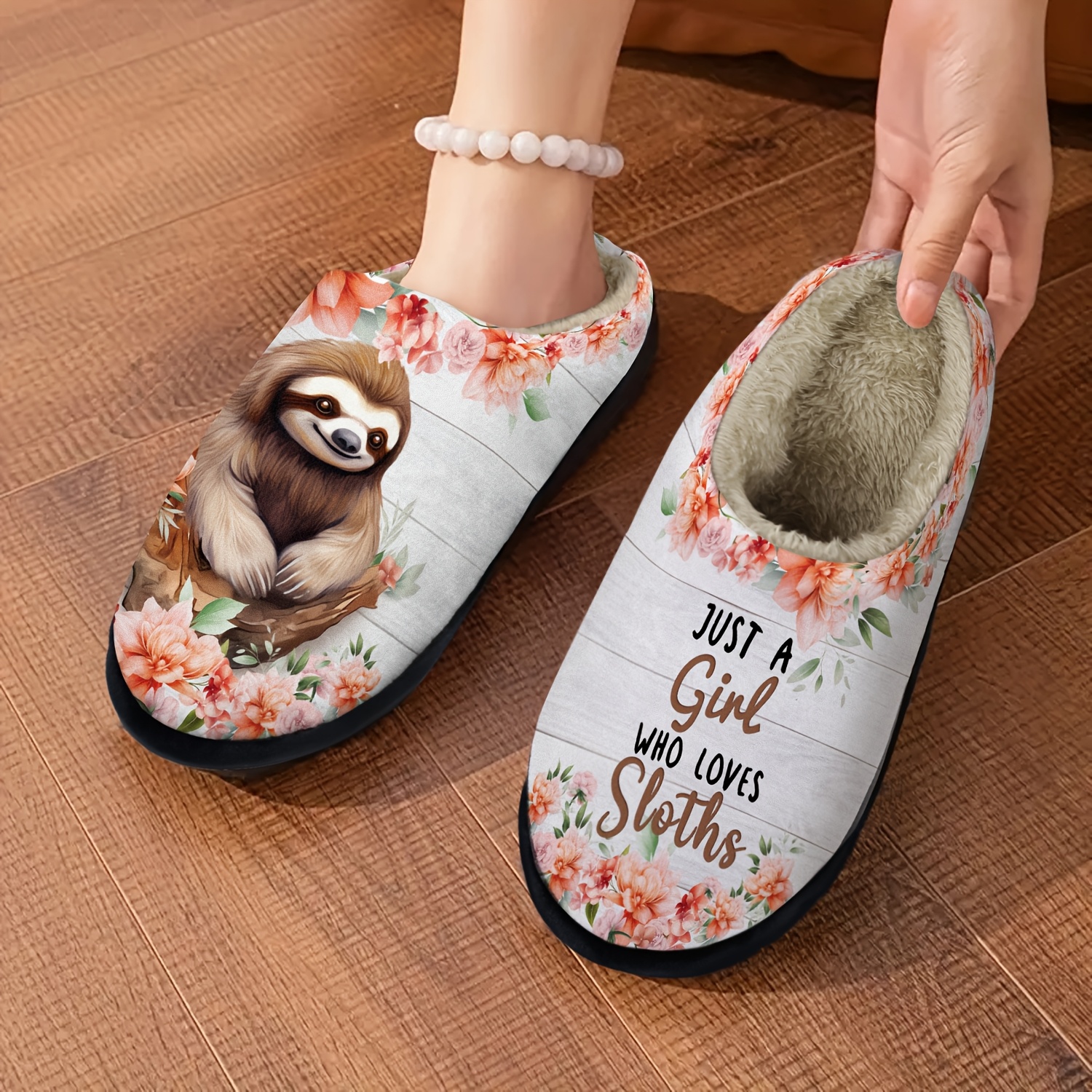 Cute Sloth Slippers with &*;Just a Who *&*; *e Soft Fuzzy  Indoor/Outdoor House Shoes, Non-Slip Rubber Sole, Winter Warm Co