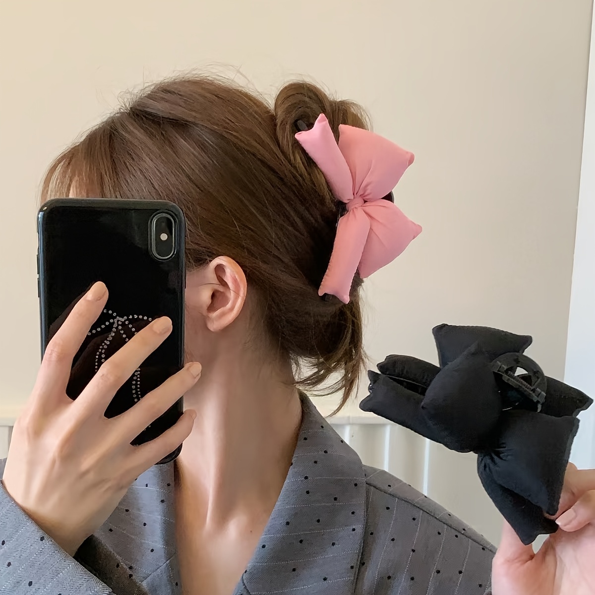 

1pc Fabric Hair Claw With 3d Sponge Ribbon Bow, Large Elegant Bow Hair Clamp, Accessory For Women And Teens, Hair Grip For Updos And Casual Styles