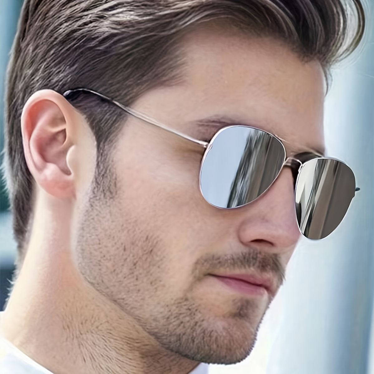 1 Pair Of Men's Silvery Reflective Metal Oval Double Beam Retro Mature Personality Casual Fashion Glasses