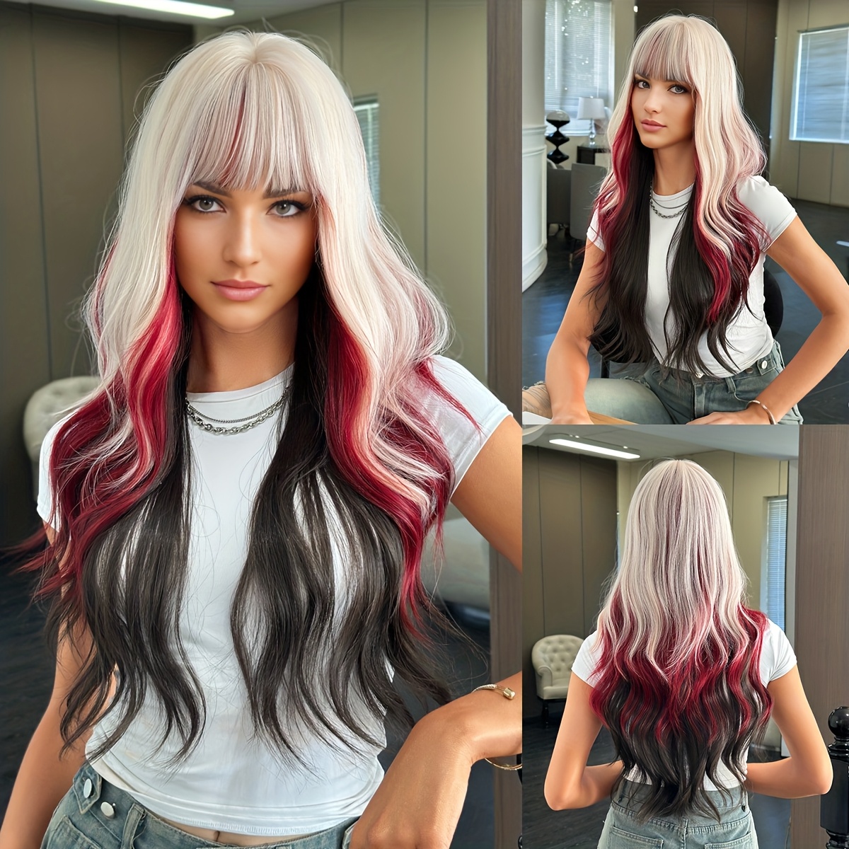 Image of Long Wavy Ash Wigs Natural Looking High Black Layering Fiber Synthetic Wig For Women Daily Music Festival Party Wear, Cosplay Halloween & Street Photography Use