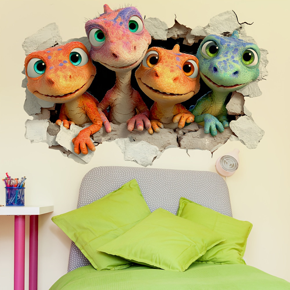 Self-  3D Dinosaur Wall Decals - Cute and Fun Decorative Stickers for Home, Bedroom, Living Room