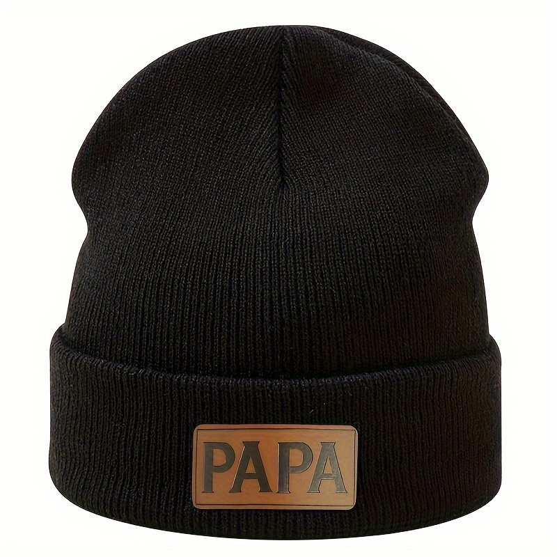 

Cozy Knit Beanie With Leather Papa Patch - Men's Winter Hat - Soft And Warm - - - Acrylic Material