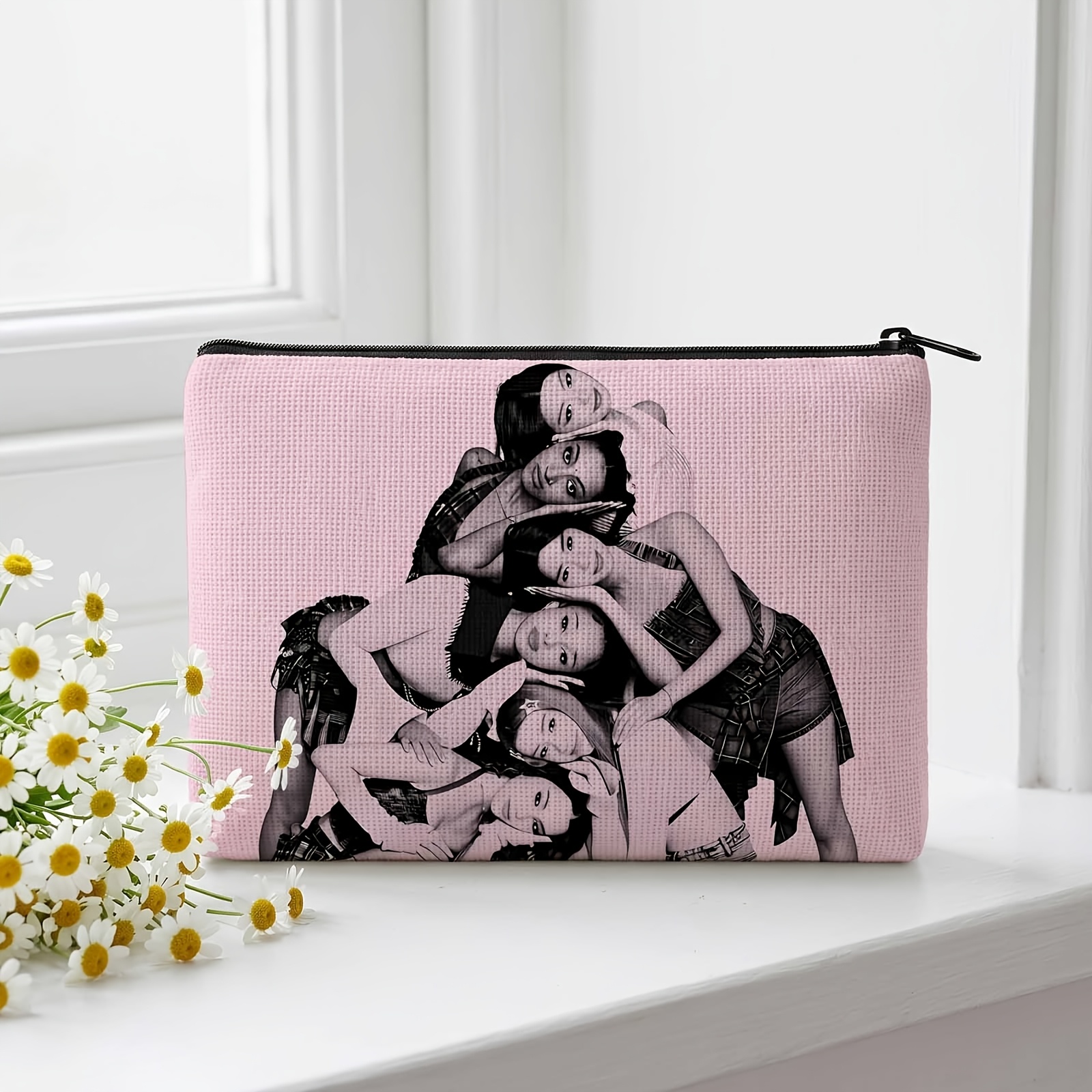 TEMU 1pc Durable Cosmetic Bag With Pink Power Posing Pattern, Travel Toiletry Bag And Storage Pouch, Perfect For Daily Cosmetics Organization, Ideal
