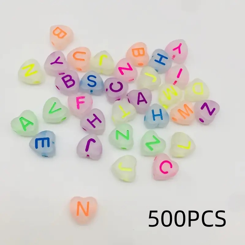 TEMU 500pcs/Billes de lettres lumineuses phosphorescentes / Convient à divers bijoux. Boucles d'oreilles. / Décorations de fête / Jetons de , Ajouts