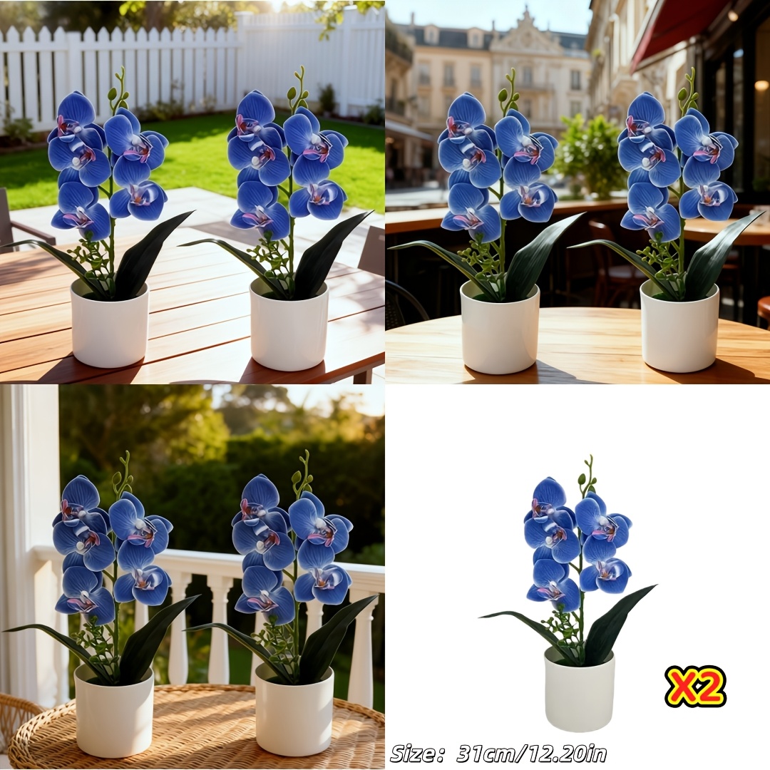 Image of 2pcs Artificial Phalaenopsis Orchid Potted Plants - Faux Flowers - Maintenance-free - Lifelike - Uv Resistant - For Home/vacation Rental/apartment/living