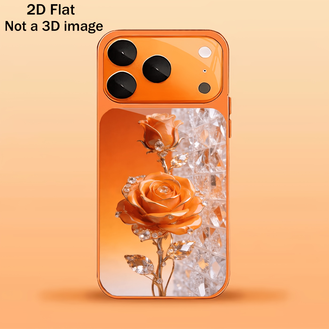 TEMU Phone Case: 2dflat Orange Edging Rose Pattern, Orange Glass Phone Case, Suitable For Iphone 17/17pro/17promax/17air, 16/16pro/16promax/16plus,