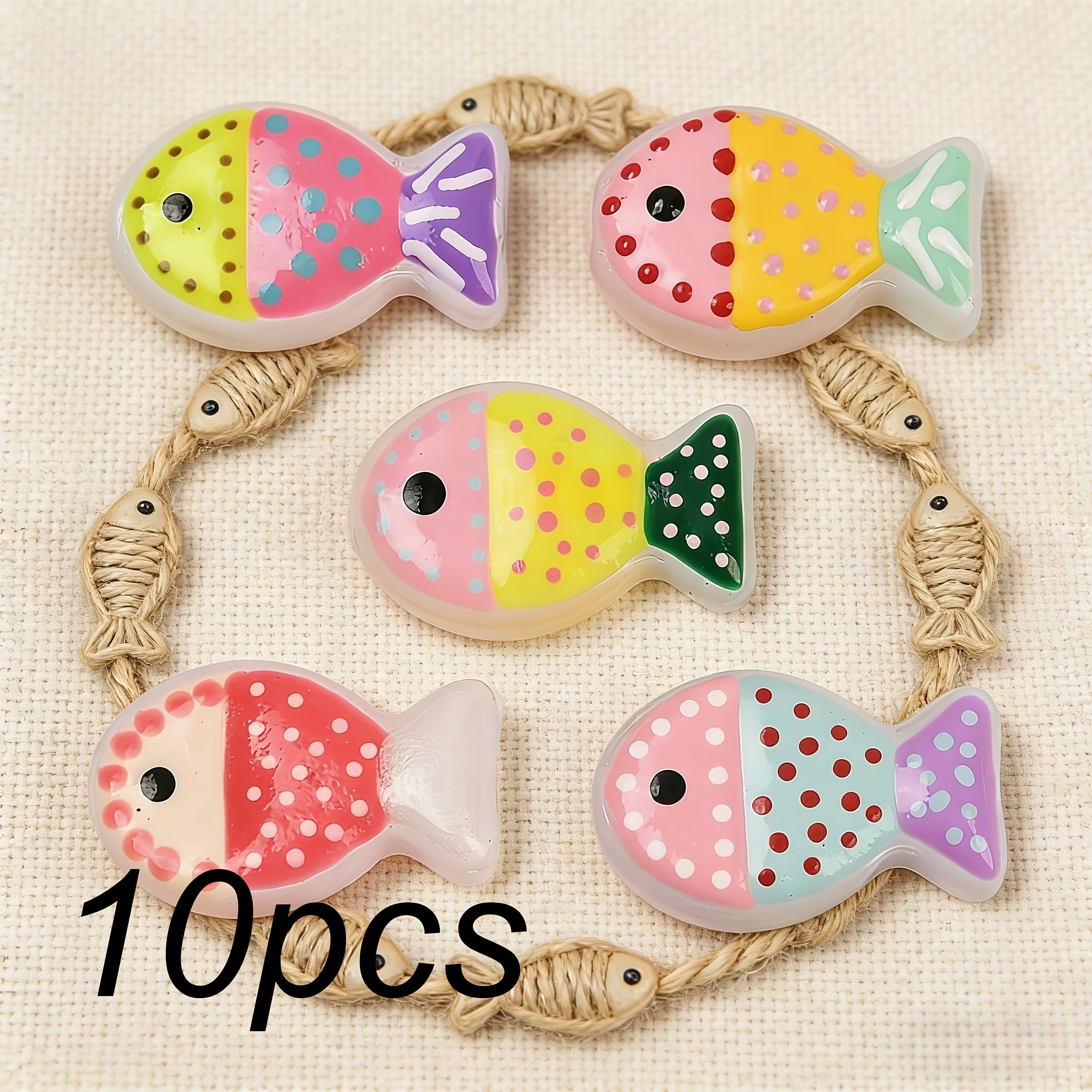 TEMU 10 pz Piccoli Pesci in Vetro Smaltato Maculato Stampato, a , Adatti per di Gioielli Fai da Te come Braccialetti e Collane, Perline Decorative,