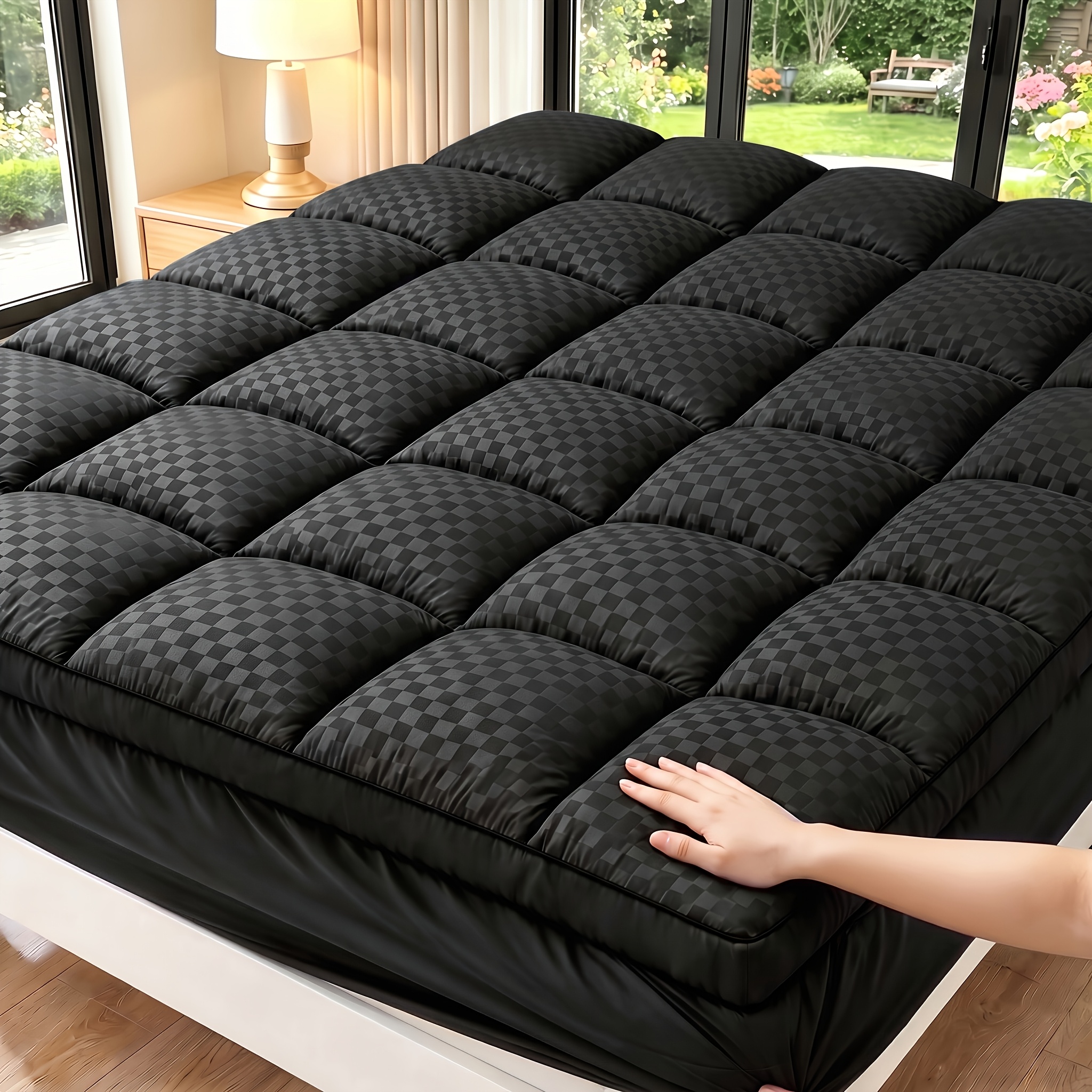TEMU -friendly Mattress Protector, Breathable Fabric Avoids Summer Stuffiness, Fluffy All Season Bed Pad, 360° Full Wrap Deep Pocket Fits 8-21 Inch