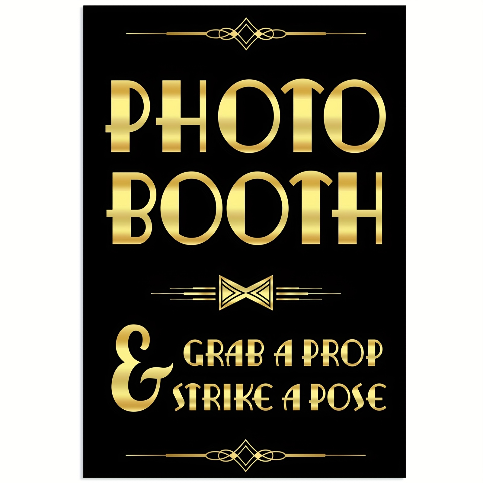 TEMU 2d Flat, 2d Flat, 1pc Frameless Canvas Artwork Measuring 30.48x45.72 Cm - A Great Themed Photo Booth Sign Featuring Golden Highlights, A Black