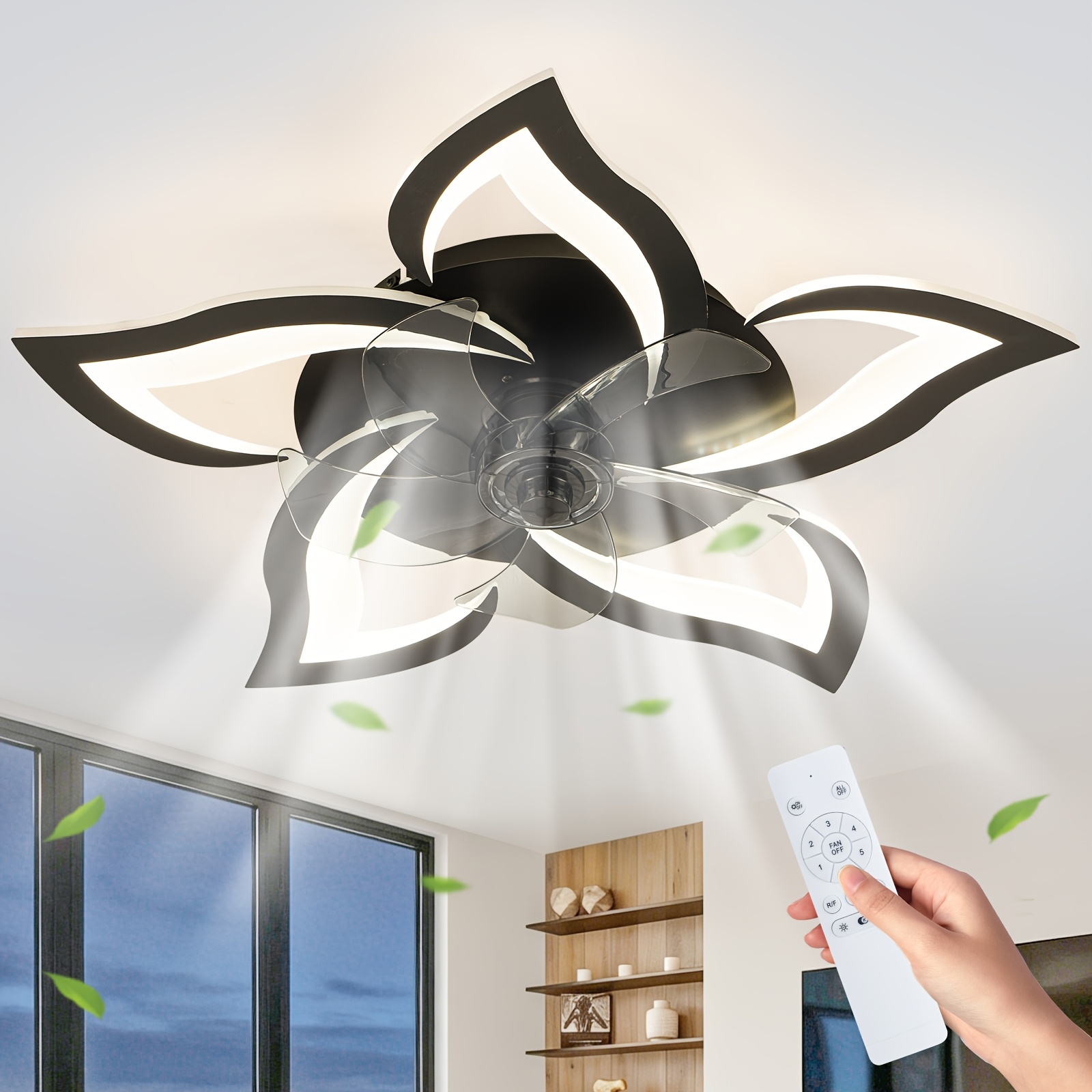 TEMU Ventilateur de plafond 28" avec lumière, ventilateur de plafond à profil bas, encastré à 6 vitesses, luminaire ventilateur de plafond à LED 3