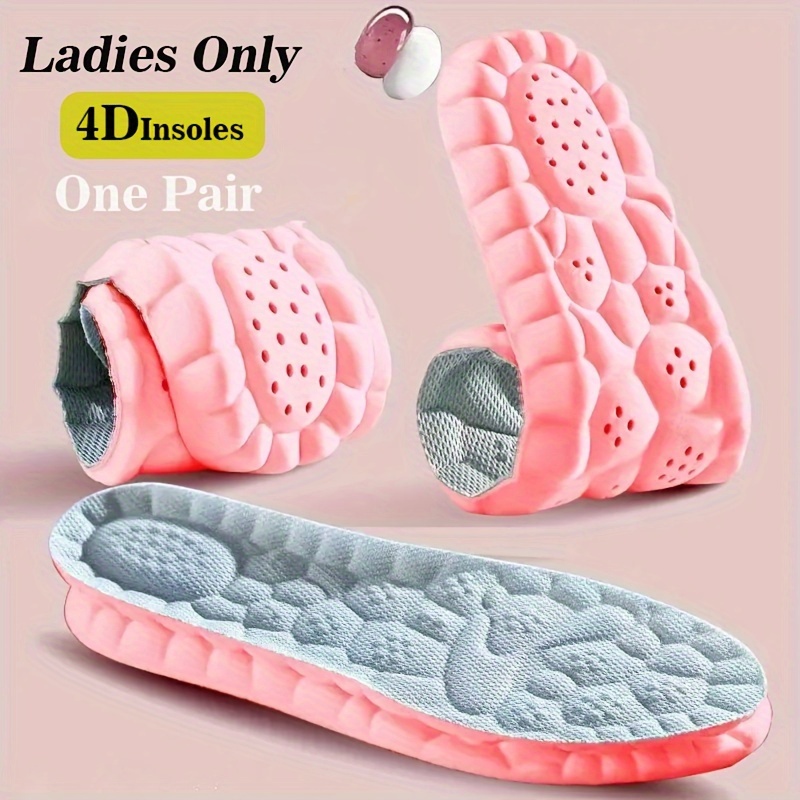 

1 Pair 4d Women' Insoles - Adaptive , Shock Absorption & Sweat-wicking, Pink, Sizes 5-9.5, Ideal For Sports & Casual Wear