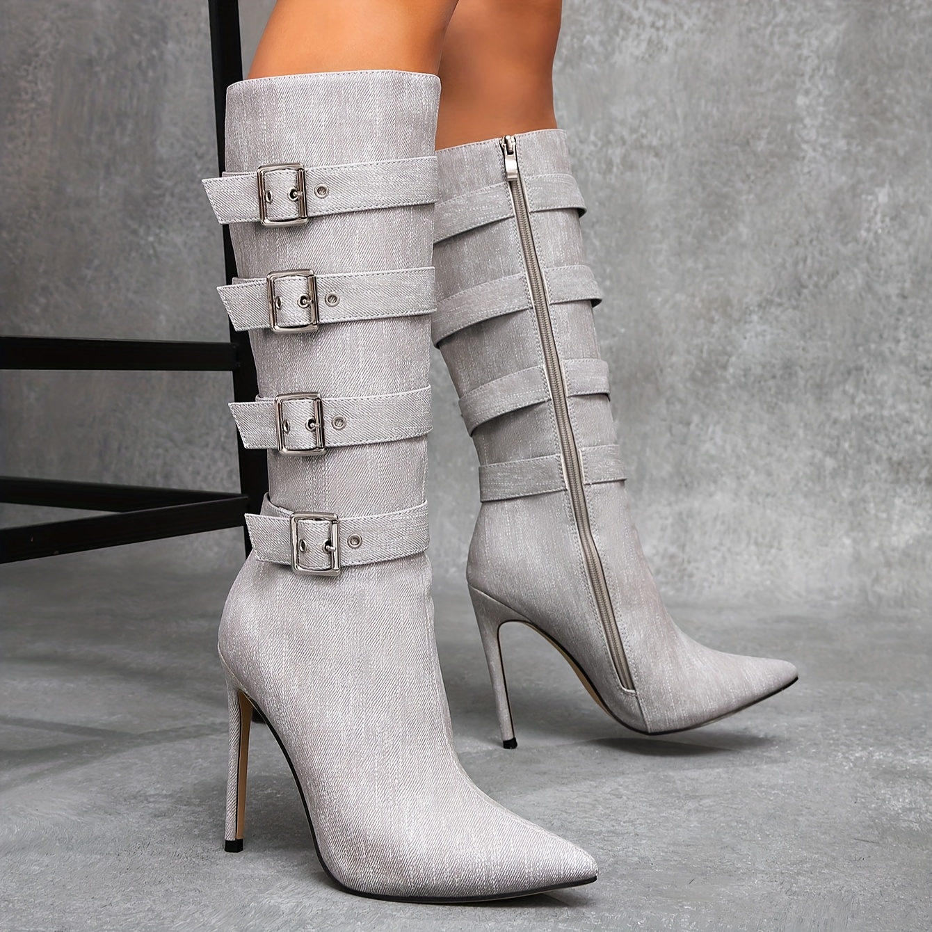 Botas de Moda Femininas, Cor Sólida, Biqueira Fina, Salto Stiletto, Modernas e Versáteis 7