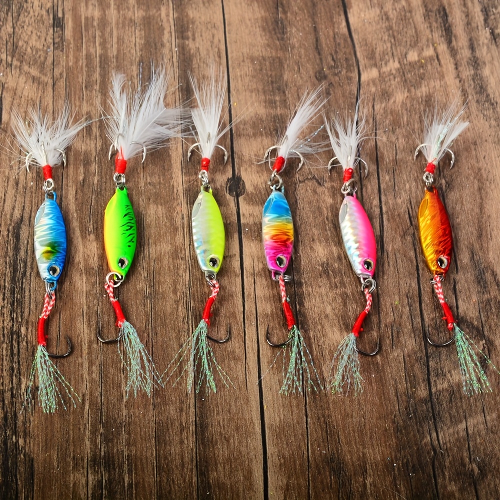 TEMU 6pcs Sinking Lure Fish Bait Boat Fishing Sea Fishing Mackerel Tuna-double Hooks Luminous Fake Bait Wholesale
