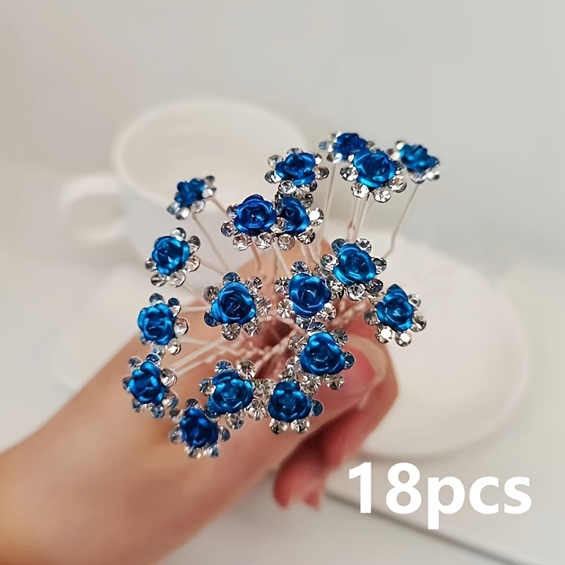 18pcs, Elegant Rose Rhinestone U-shaped Hairpin, Perfect For Weddings, Performances, And Daily Wear