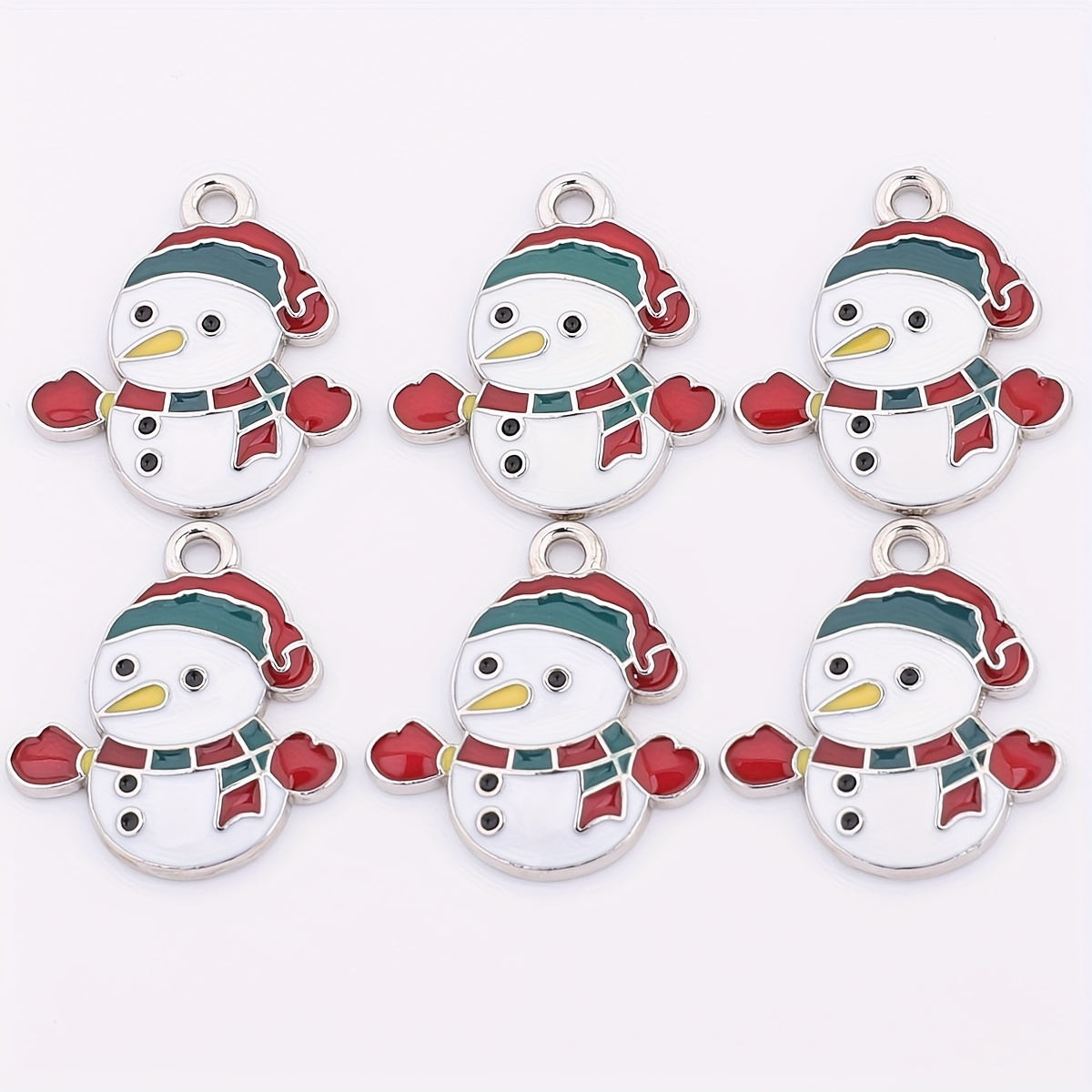Image of 12pcs Christmas Snowman Pendant Enamel Drip Charms - Alloy Bead Accessories For Diy Earrings, Bracelets, Necklaces, Anklets, Keychains & Bag Decorations, Holiday Craft Gift Set