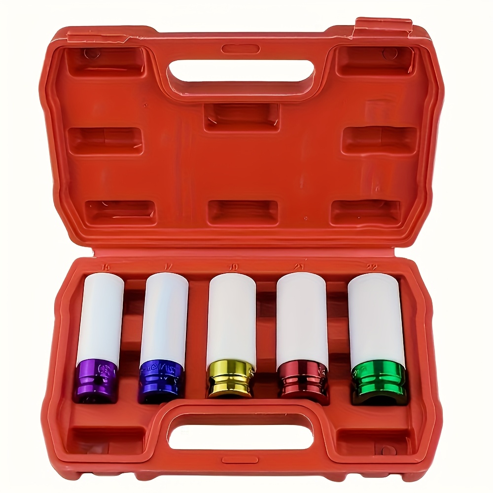 TEMU 5pcs 1/2"""" Socket Set - Protect Your Tires And Wheels With Deep Impact Sockets