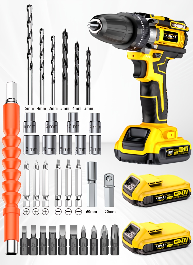 2025 Accu Lithium-Ion Klopboormachine & Schroevendraaier Set met Werklicht, Krachtige Motor, Variabele Snelheid Trigger, Oplaadbare Batterij & Draagbare Tas - Heavy-Duty Alles-in-één Gereedschap voor Huisverbetering, Projecten, Professioneel & Constructie Gebruik