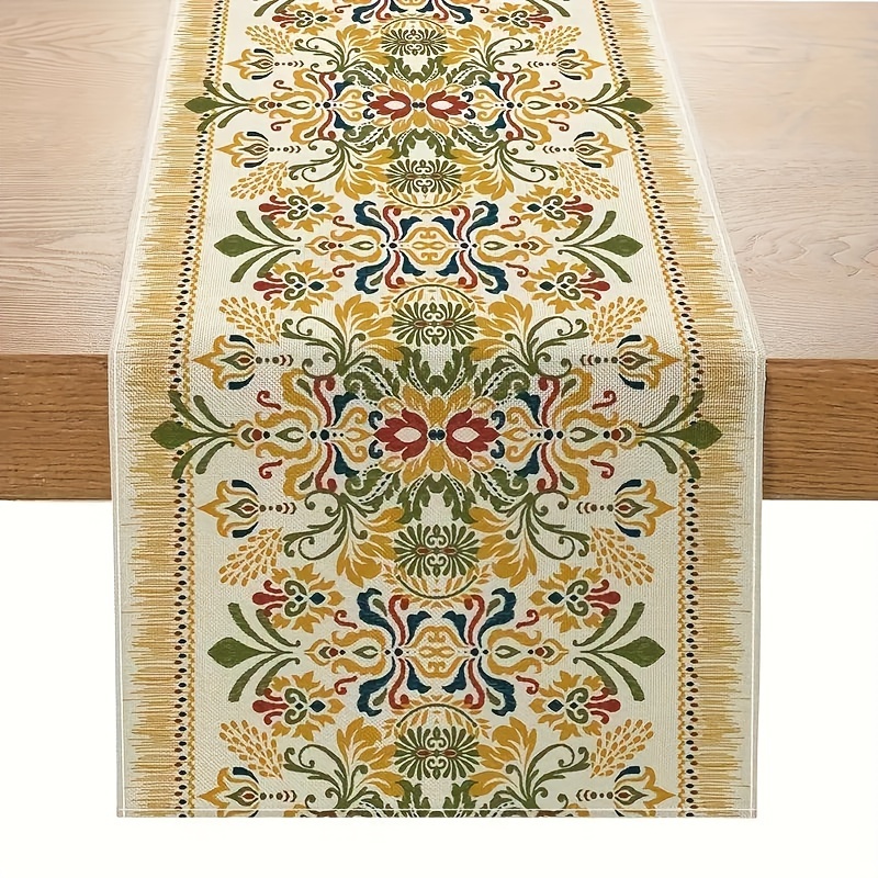

1pc, Table Runner, Floral Paisley Pattern Table Runner, Ethnic Style Floral Pattern Table Runner, Suitable For Dining Table, Side Cabinet, Kitchen, Dining Room, Suitable For Indoor, Outdoor
