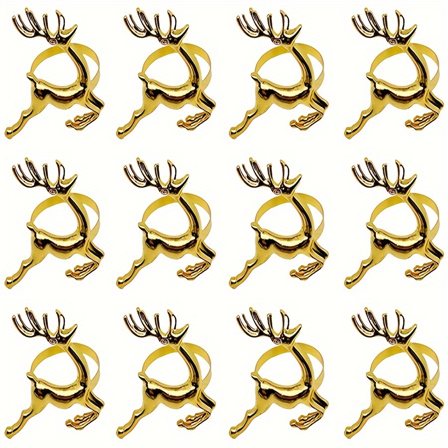 20pcs, 12pcs, 6pcs, 4pcs, 1pc Of Decorations For Wholesale Christmas Golden And Silvery Reindeer Napkin Rings