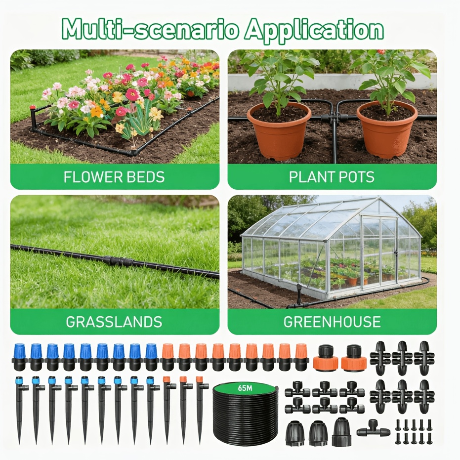 Image of 65m Cooling Kit-1/4-inch Nozzle With 4/7mm Hose (for Yard, Garden, And Greenhouse Irrigation And Temperature )