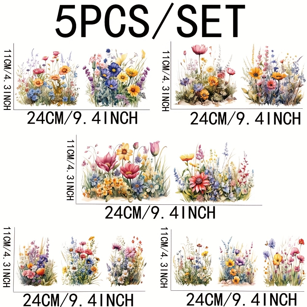 E-shop Set mit 5 Frühlingsblumen 16-Unzen Glasflaschenverpackung, mit UV DTF hochselbstklebenden dekorativen Etiketten, ideal zum Verziern von Tassen