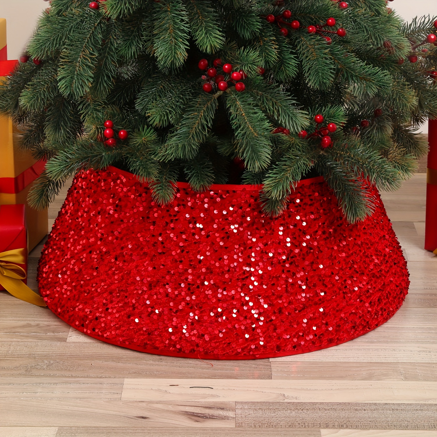 TEMU A Round Base With Creative Printed Sequins Under The Christmas Tree, Used To Decorate -dimensional Surround , A Prop For Setting Up Scene