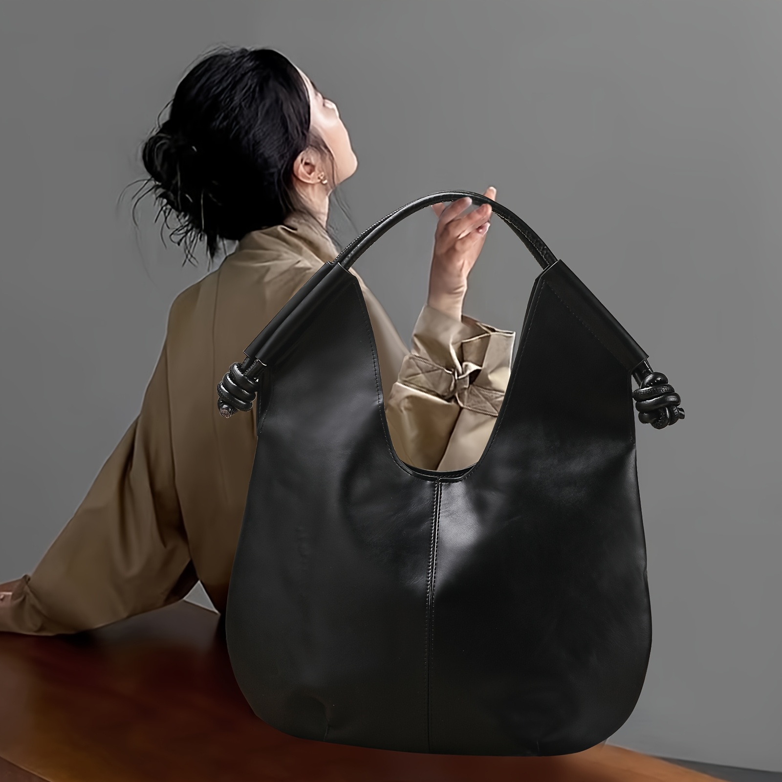 

Classic Large Capacity Hobo Tote Bag For Women, Simple And Spacious Pu Leather Shoulder Bag, , Travel & Shopping