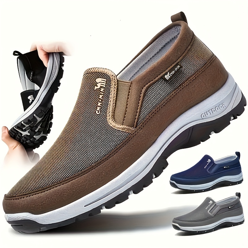   mens casual sports shoes   breathable knit upper non slip wear resistant outsole high elastic soft sole lightweight shock absorption outdoor mountaineering daily versatile mens shoes
