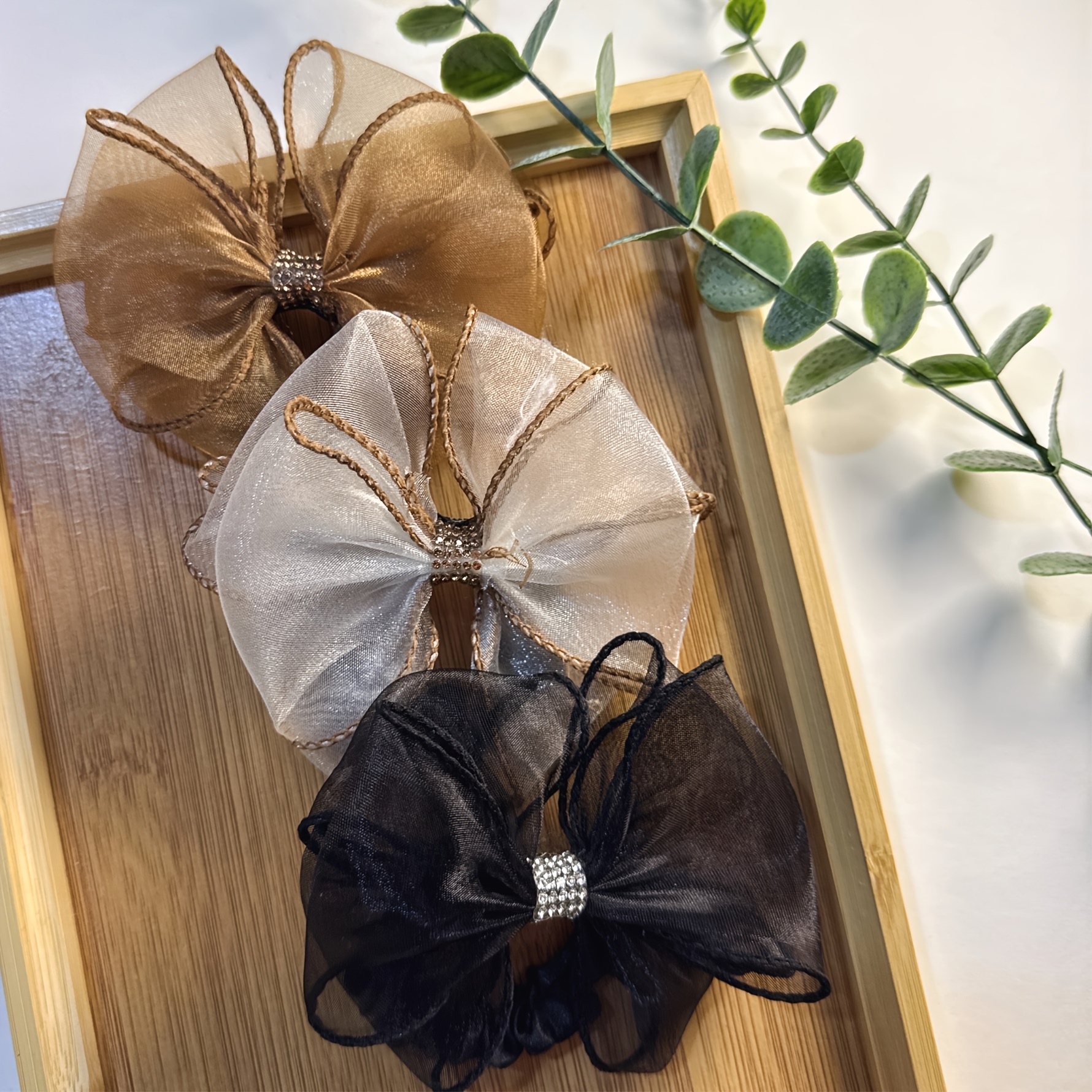 Elegant Brown Mesh Bow Headband 2pcs elegant vintage mesh bow hair ties women s soft - Temu  main image 4